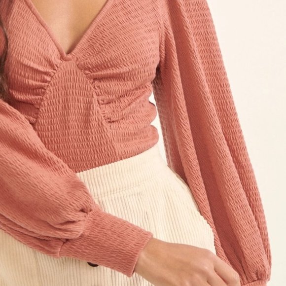 Cassie V Neck Bishop Sleeve Bodysuit - Picture 6 of 6